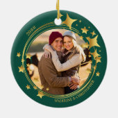 Eerste Kerstmis in combinatie met twee foto Gold S Keramisch Ornament (Achterkant)