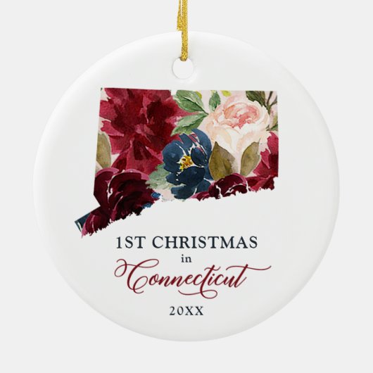 Eerste Kerstmis in Connecticut, gepersonaliseerde  Keramisch Ornament (Achterkant)