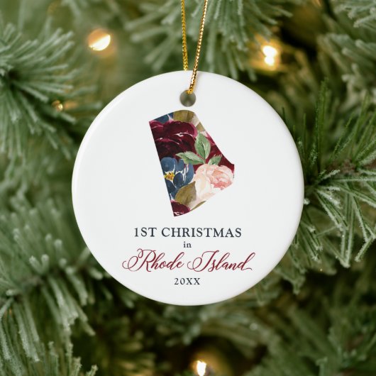 Eerste Kerstmis in de gepersonaliseerde staat Rhod Keramisch Ornament (Boom)