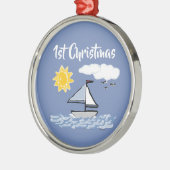 Eerste Kerstmis in de zeilboot geanimeerd Metalen Ornament (Links)
