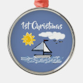 Eerste Kerstmis in de zeilboot geanimeerd Metalen Ornament (Voorkant)