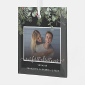 Eerste Kerstmis in Engaged Greenery Foto Glas Ornament (Voorkant links)