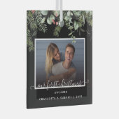 Eerste Kerstmis in Engaged Greenery Foto Glas Ornament (Voorkant Rechts)