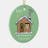 Eerste Kerstmis in geboortestad 2021 (Cabin) Keramisch Ornament (Rechts)