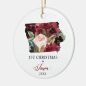 Eerste Kerstmis in Iowa Persoonlijke Bourgogne Flo Keramisch Ornament (Links)