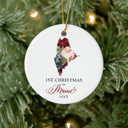 Eerste Kerstmis in Maine Personalized Moving State Keramisch Ornament (Boom)
