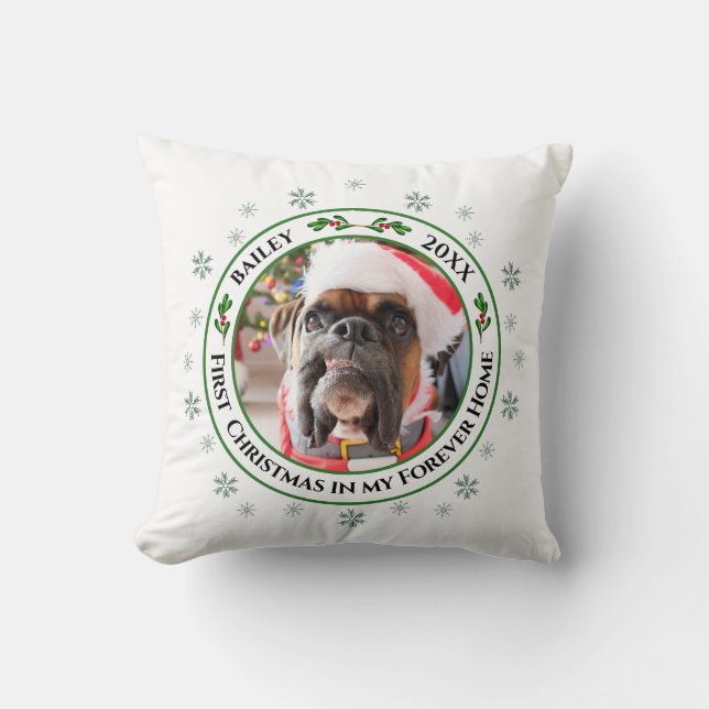 Eerste Kerstmis in mijn Forever Home Custom Pet Kussen (Voorkant)