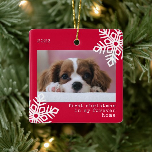 Eerste Kerstmis in mijn forever Home Dog Foto Keramisch Ornament (Boom)