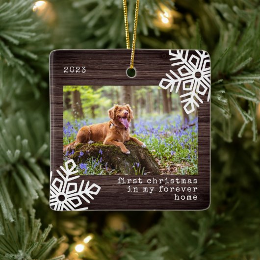 Eerste Kerstmis in mijn forever Home Dog Foto Keramisch Ornament (Boom)
