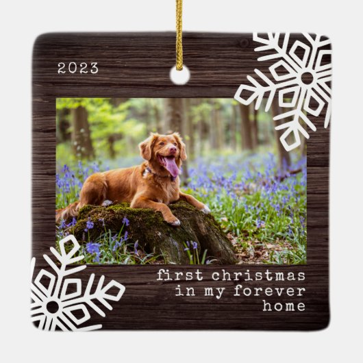 Eerste Kerstmis in mijn forever Home Dog Foto Keramisch Ornament (Achterkant)