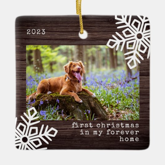 Eerste Kerstmis in mijn forever Home Dog Foto Keramisch Ornament (Voorkant)