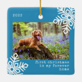 Eerste Kerstmis in mijn forever Home Dog Foto Keramisch Ornament (Achterkant)