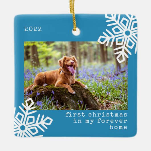 Eerste Kerstmis in mijn forever Home Dog Foto Keramisch Ornament (Voorkant)