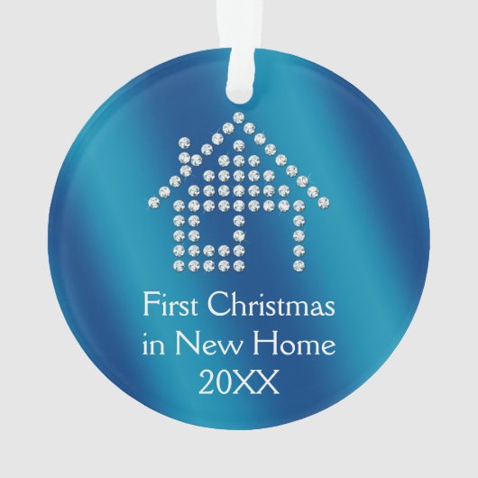 Eerste Kerstmis in New Home 20XX | Blauwe metaal Ornament (achterkant)