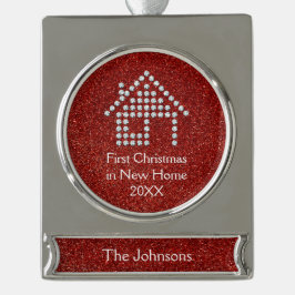 Eerste Kerstmis in New Home 20XX | Rode glitter Verzilverd Banner Ornament