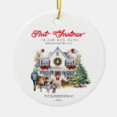 Eerste Kerstmis in New Home | 2 Kinderen Familie Keramisch Ornament (Voorkant)