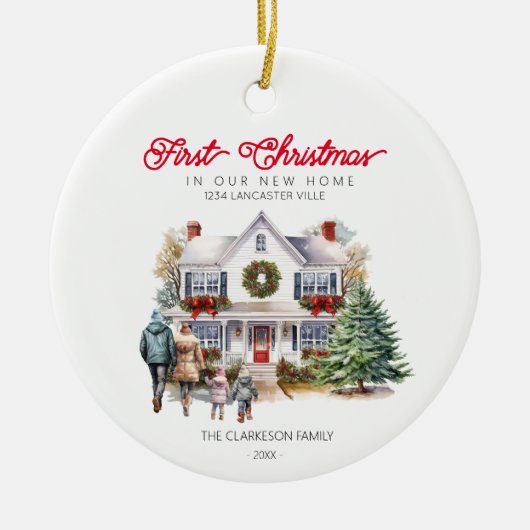 Eerste Kerstmis in New Home | 2 Kinderen Familie Keramisch Ornament (Voorkant)