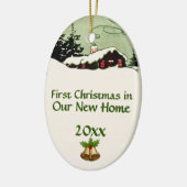 Eerste Kerstmis in New Home Country Cabin Keramisch Ornament (Links)