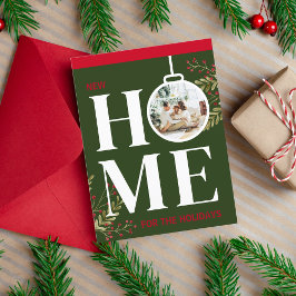 Eerste Kerstmis in New Home Festive Holiday Red Briefkaart