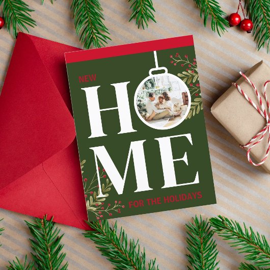 Eerste Kerstmis in New Home Festive Holiday Red Briefkaart