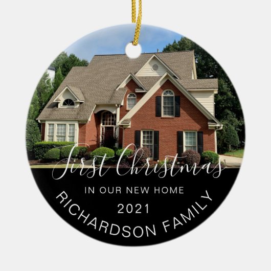 Eerste Kerstmis in New Home Full Photo Keepomwille Keramisch Ornament (Voorkant)