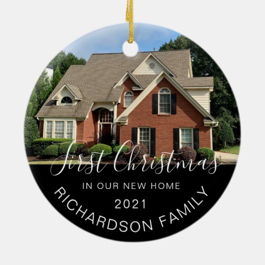 Eerste Kerstmis in New Home Full Photo Keepomwille Keramisch Ornament (Achterkant)