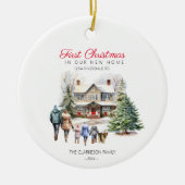 Eerste Kerstmis in New Home | Gezin met huisdier Keramisch Ornament (Voorkant)
