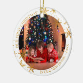 Eerste Kerstmis in New Home Gold Snowflakes Foto Keramisch Ornament (Links)