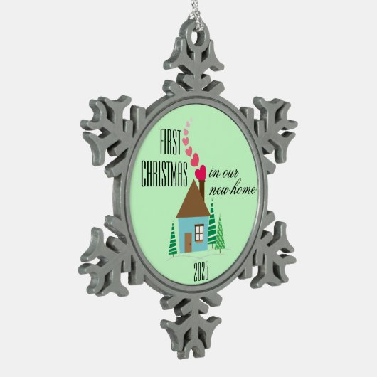 Eerste Kerstmis in New Home, Hearts Tin Sneeuwvlok Ornament (Links)