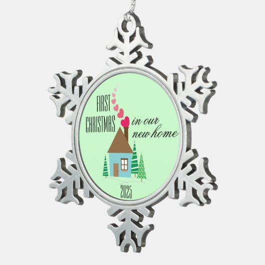 Eerste Kerstmis in New Home, Hearts Tin Sneeuwvlok Ornament (Rechts)