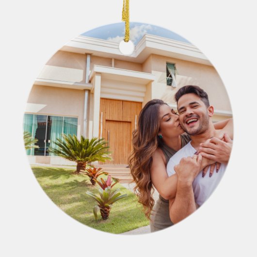 Eerste Kerstmis in New Home Krans met Foto Keramisch Ornament (Achterkant)