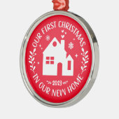 Eerste Kerstmis in New Home Persoonlijk Rood Metalen Ornament (Links)