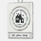 Eerste Kerstmis in New Home Persoonlijk Verzilverd Banner Ornament (Links)