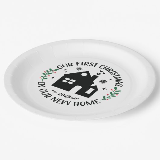 Eerste Kerstmis in New Home Persoonlijke Kerstmis Papieren Bordje (Gekanteld)