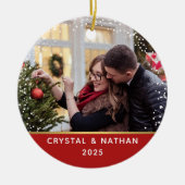 Eerste Kerstmis in New Home Red Persoonlijke Foto Keramisch Ornament (Voorkant)