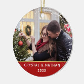 Eerste Kerstmis in New Home Red Persoonlijke Foto Keramisch Ornament (Links)