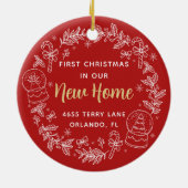 Eerste Kerstmis in New Home Red Persoonlijke Foto Keramisch Ornament (Achterkant)