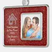 Eerste Kerstmis in New Home | Rode glitter | Foto Verzilverd Omlijst Ornament (Links)