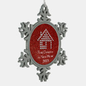 Eerste Kerstmis in New Home | Rode glitter Tin Sneeuwvlok Ornament (Links)
