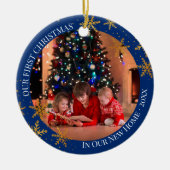 Eerste Kerstmis in New Home Snowflakes en Foto Keramisch Ornament (Voorkant)