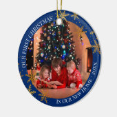 Eerste Kerstmis in New Home Snowflakes en Foto Keramisch Ornament (Links)