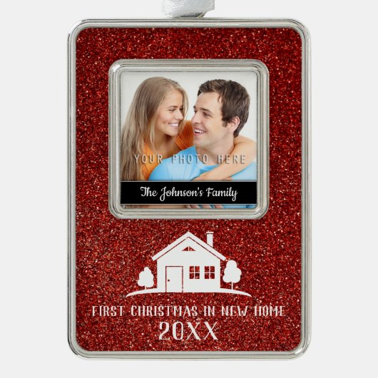 Eerste Kerstmis in New Home Verzilverd Omlijst Ornament (Voorkant)