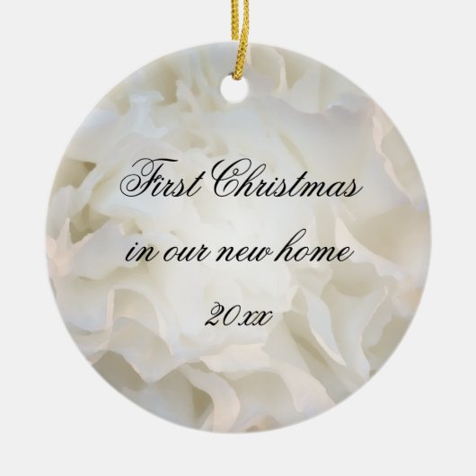 Eerste Kerstmis in New Home White Floral Keramisch Ornament (Voorkant)