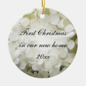 Eerste Kerstmis in New Home White Hydrangea Keramisch Ornament (Voorkant)