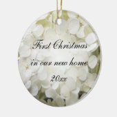 Eerste Kerstmis in New Home White Hydrangea Keramisch Ornament (Links)