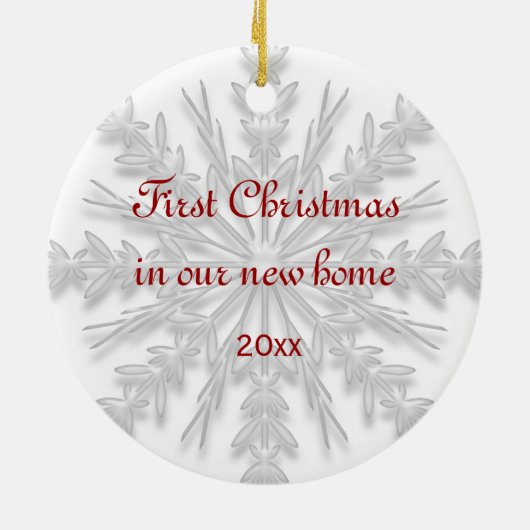 Eerste Kerstmis in New Home White Snowflake Keramisch Ornament (Achterkant)