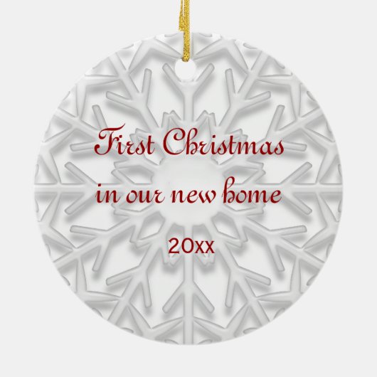 Eerste Kerstmis in New Home White Snowflake Keramisch Ornament (Achterkant)