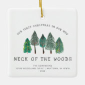 Eerste Kerstmis in New Neck van de Bossen Rustic Keramisch Ornament (Voorkant)