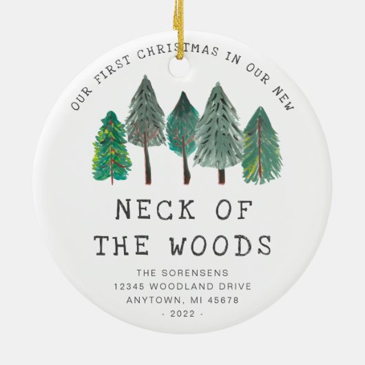 Eerste Kerstmis in New Neck van de Bossen Rustic Keramisch Ornament (Achterkant)