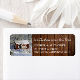 Eerste kerstmis in nieuw huis foto van hout etiket